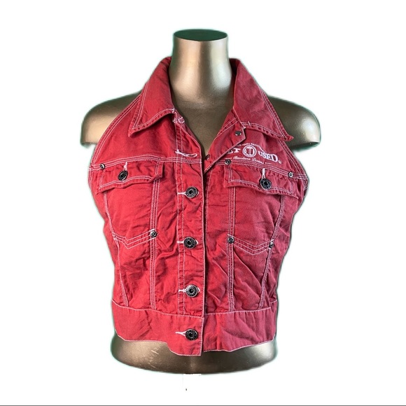 Vintage Get Used Authentic Jeans Burnt Orange Utility Vest Denim Circa early 90s - Picture 10 of 14